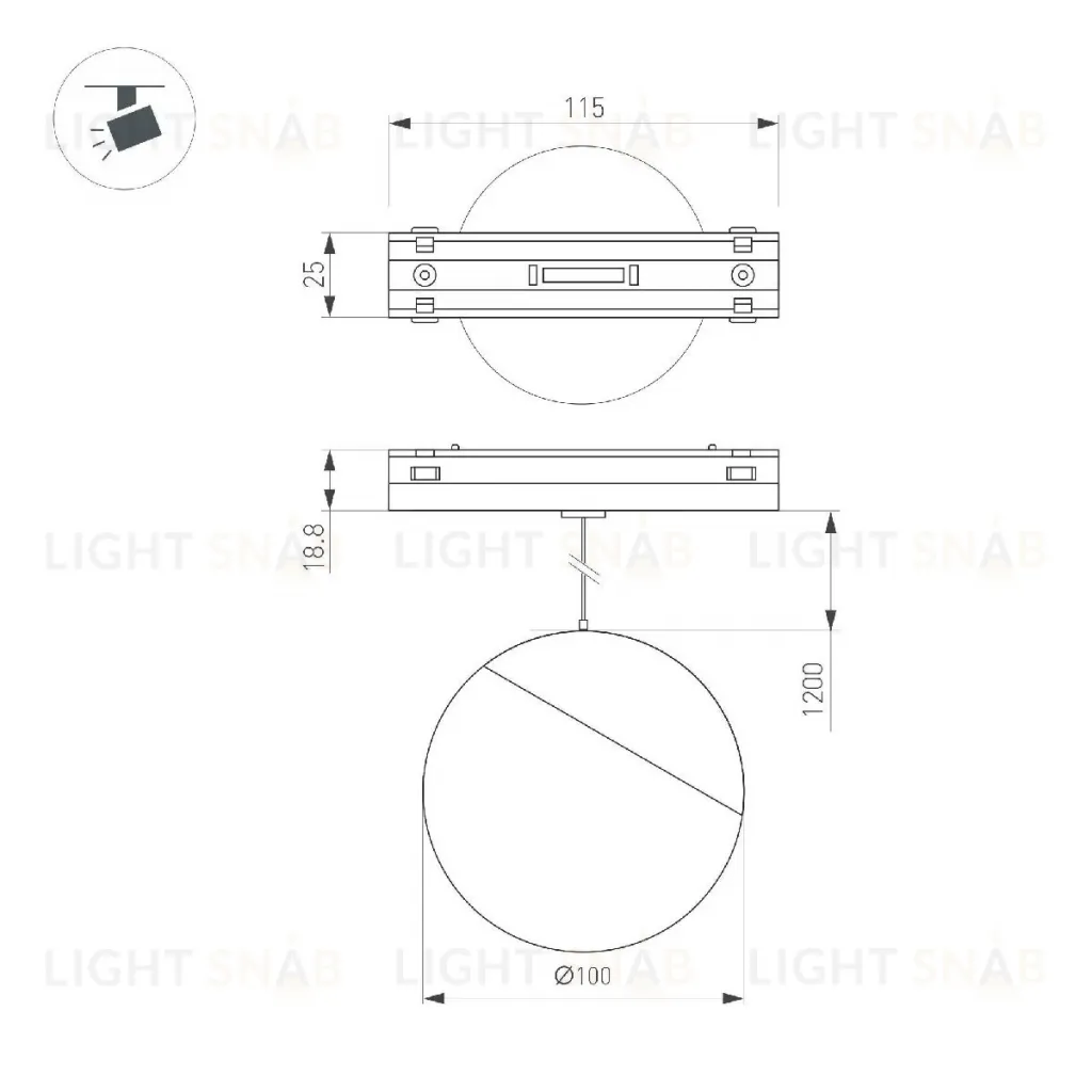 Трековый магнитный светильник Arlight MAG-VIBE-EMISFERO-HANG-R100-6W Day4000 (WH, 130 deg, 48V) 044455 044455