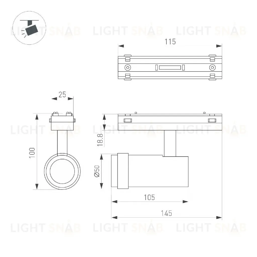 Трековый магнитный светильник Arlight MAG-VIBE-SPOT-ZOOM-R47-10W Day4000 (BK, 20-55 deg, 48V) 044482 044482