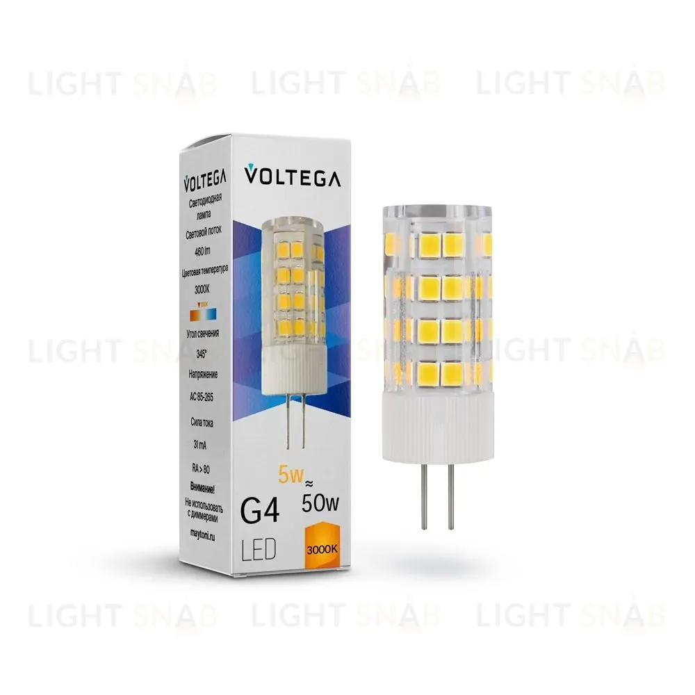 Лампа светодиодная Voltega G4 5W 3000К прозрачная VG9-K3G4warm5W 7183 7183