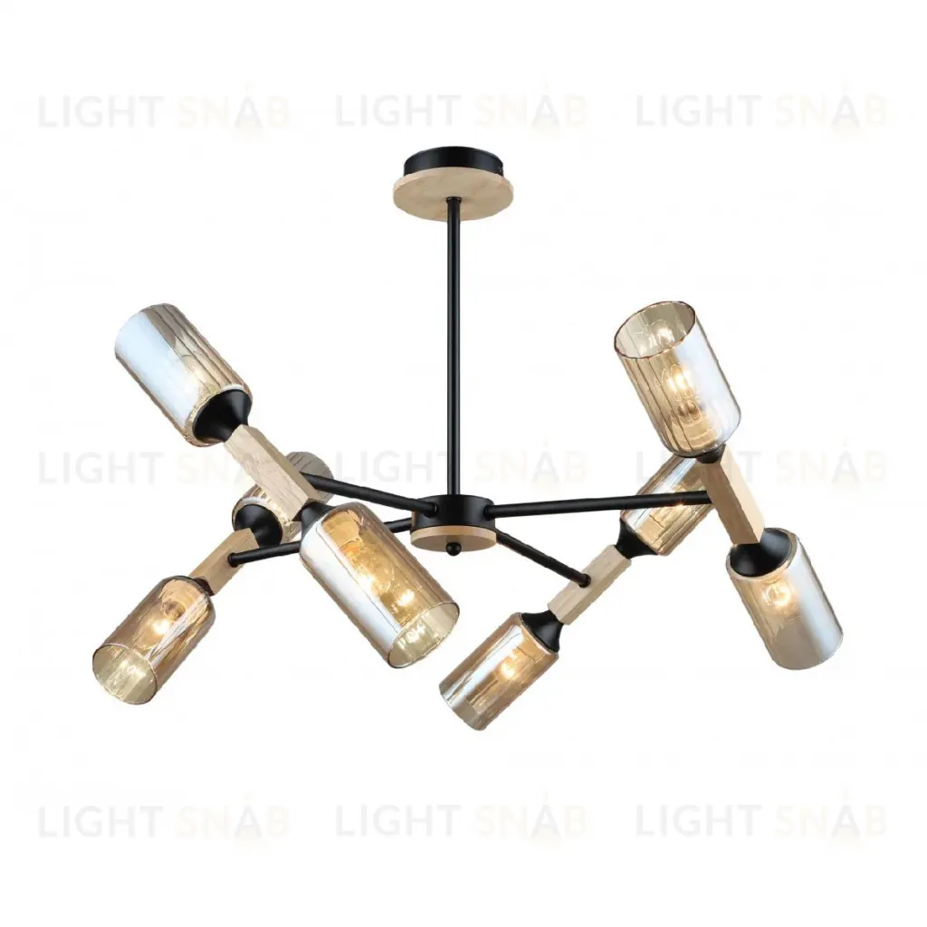 Люстра на штанге IMEX MD.5495-8-S-BK+WOOD MD.5495-8-S-BK+WOOD