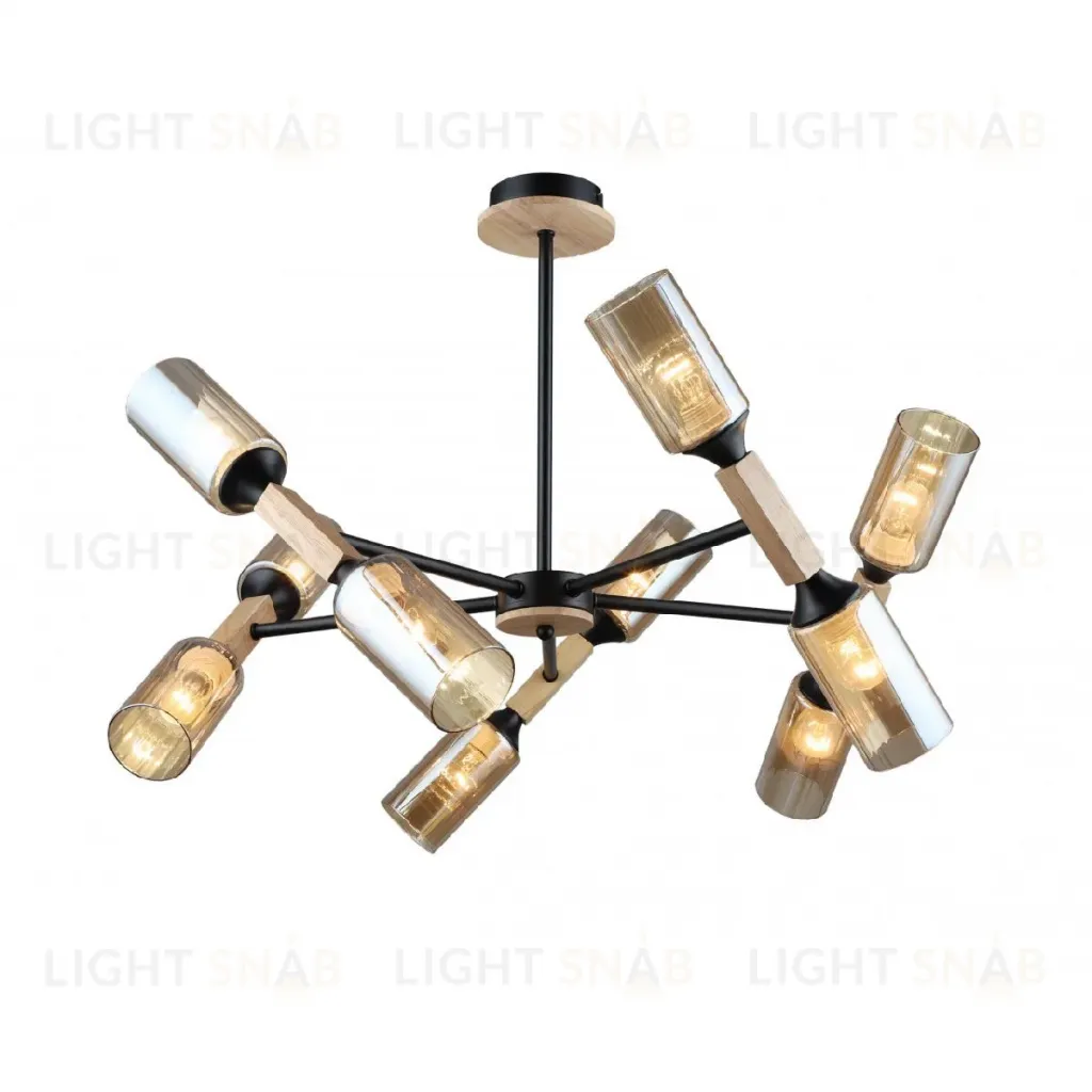 Люстра на штанге IMEX MD.5495-10-S-BK+WOOD MD.5495-10-S-BK+WOOD