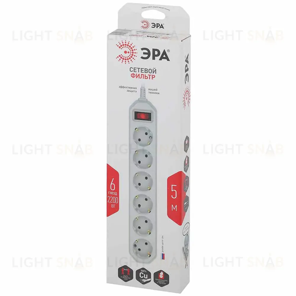 Сетевой фильтр ЭРА USF-6es-5m-W-Box Б0037264 Б0037264
