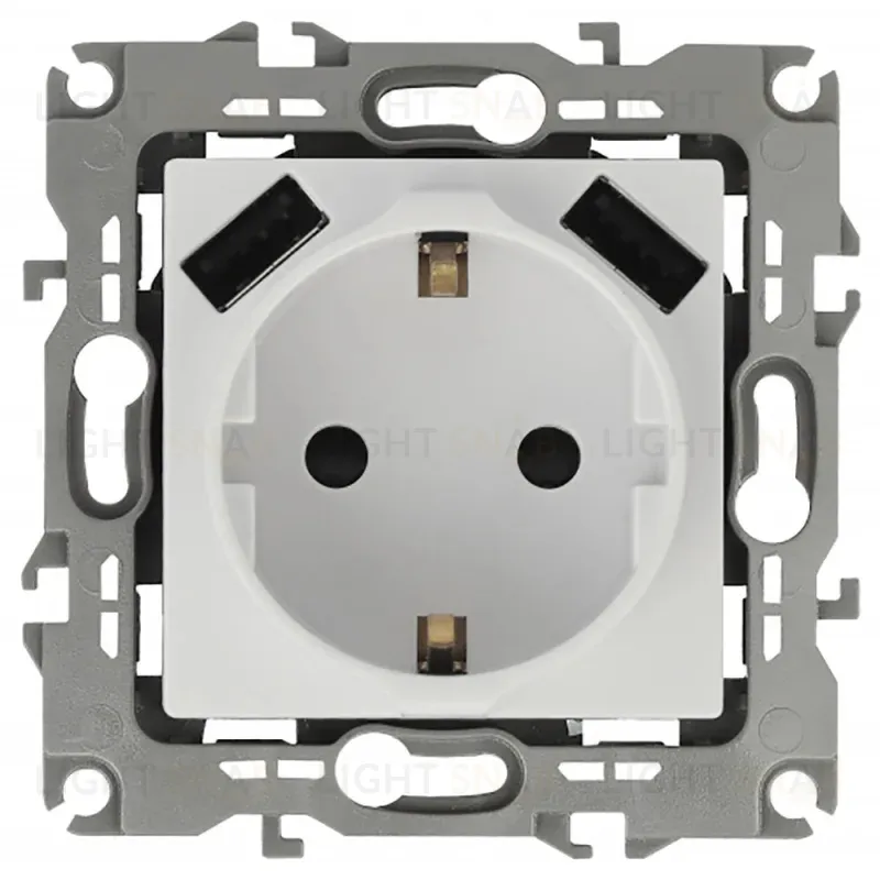 Розетка Эра Elegance 2P+E 16A-250В с защитной шторкой и 2xUSB 5В-3А 14-4109-01 Б0047867 Б0047867