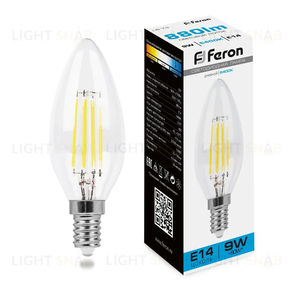 Лампа светодиодная Feron LB-73 Свеча E14 9W 6400K 38229 38229