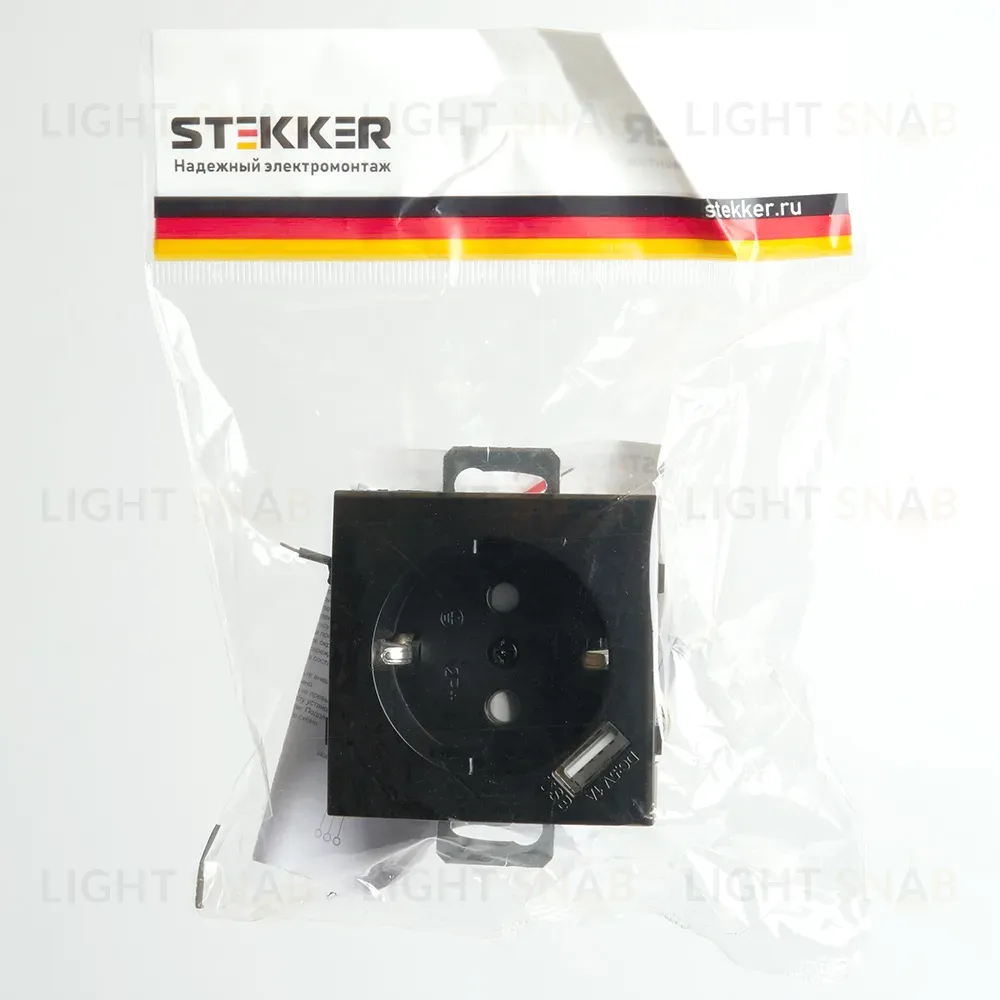 Розетка 1-местная с/з с защитной шторкой и USB Stekker Эрна PST16-9111-03 49155 49155