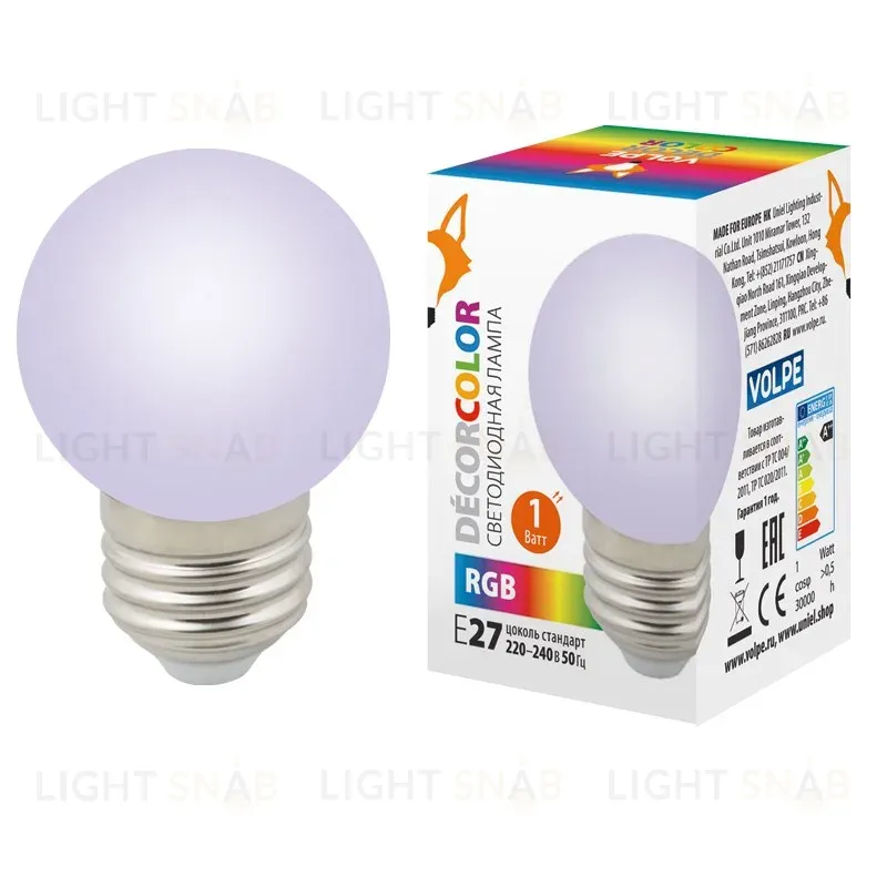 Лампа светодиодная Volpe E27 1W шар матовый LED-G45-1W/RGB/E27/FR/С UL-00005808 LED-G45-1W/RGB/E27/FR/С