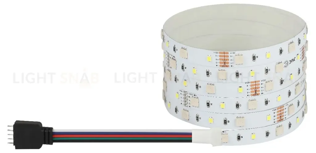 Светодиодная лента Эра 12В 5050 14,4Вт/м RGB+6500K 5м IP20 LS5050-14,4-60-12-RGB+W(6500)-IP20-1 year-5m Б0059911 Б0059911