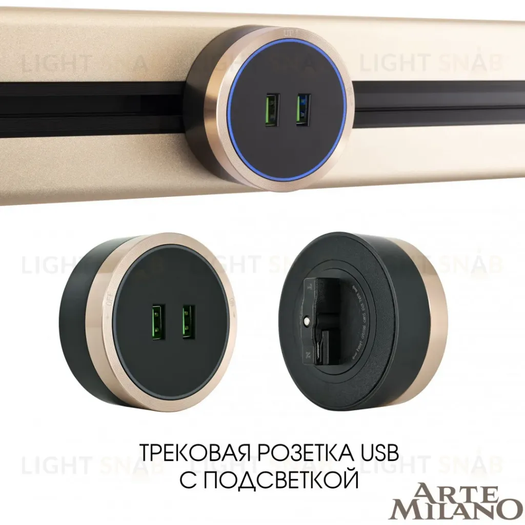 Трековая розетка Arte Milano Am-track-sockets 380066TS LED/USBx2 Gold 380066TS LED/USBx2 Gold