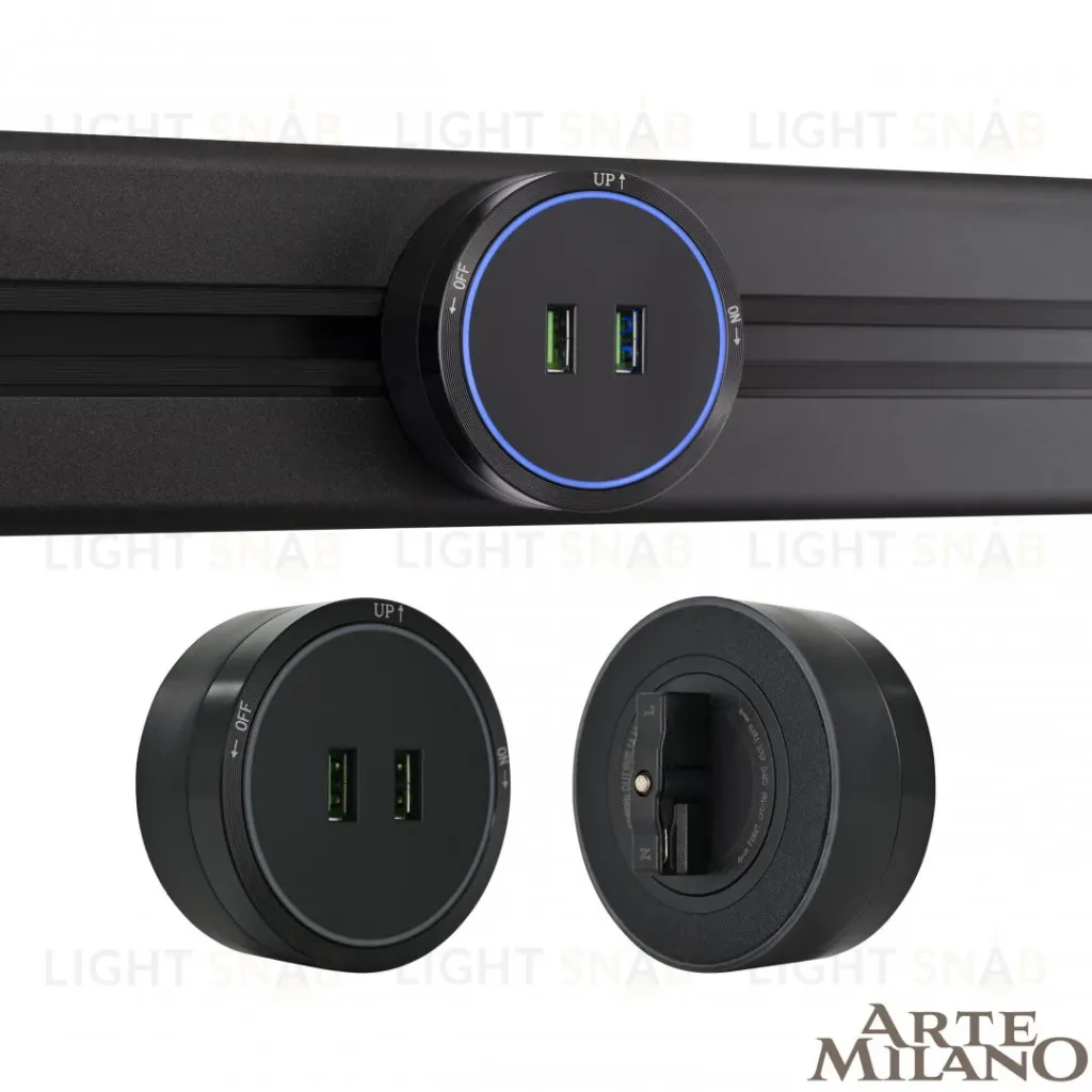 Трековая розетка Arte Milano Am-track-sockets 380066TS LED/USBx2 Black 380066TS LED/USBx2 Black