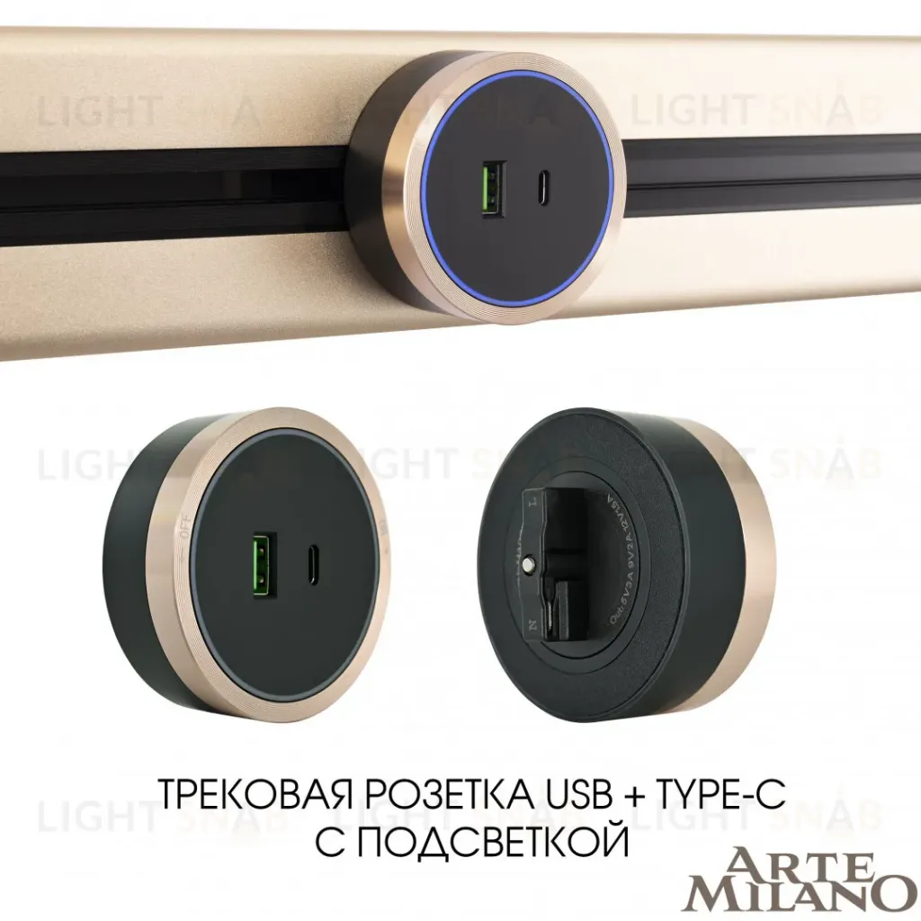 Трековая розетка Arte Milano Am-track-sockets 380066TS LED/USB-Type-C Gold 380066TS LED/USB-Type-C Gold