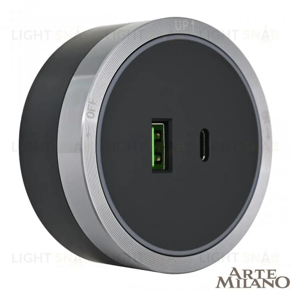 Трековая розетка Arte Milano Am-track-sockets 380066TS LED/USB-Type-C Grey 380066TS LED/USB-Type-C Grey