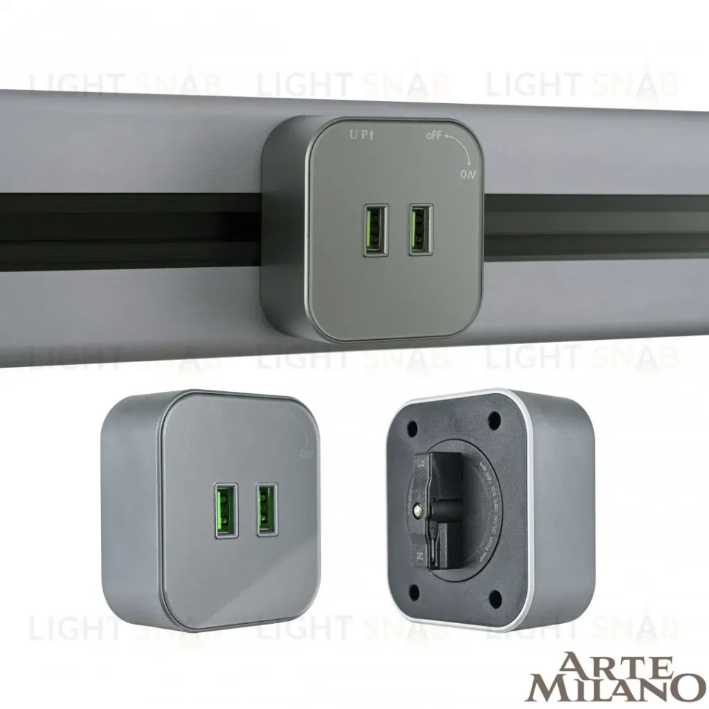 Трековая розетка Arte Milano Am-track-sockets 380022TS/USBx2 Grey 380022TS/USBx2 Grey