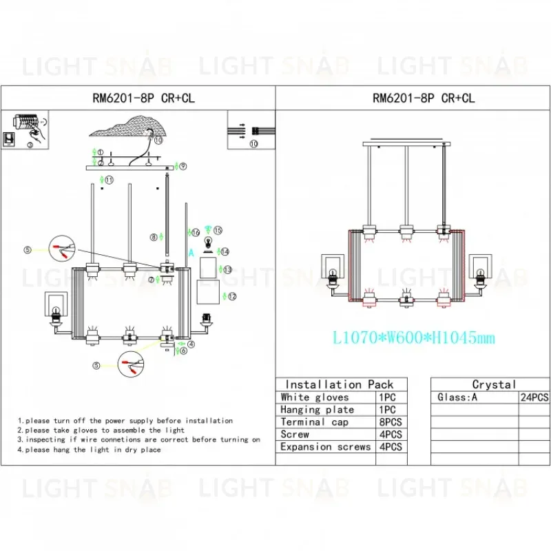 Подвесная люстра iLamp King RM6201-8P CR+CL RM6201-8P CR+CL