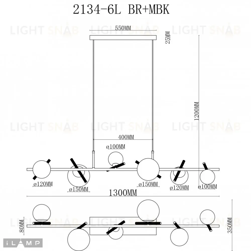 Подвесная люстра iLamp Golden 2134-6L BR+MBK 2134-6L BR+MBK