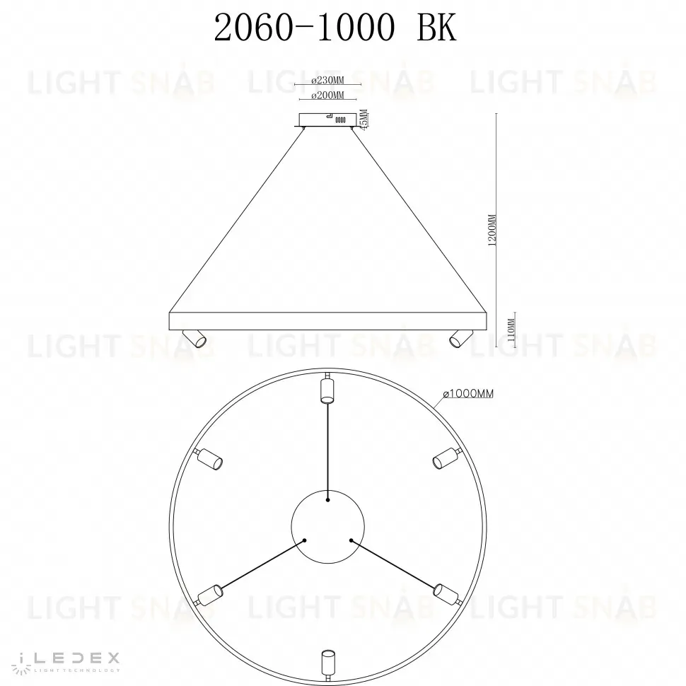 Подвесная люстра iLedex Vision 2060-D1000 BK 2060-D1000 BK