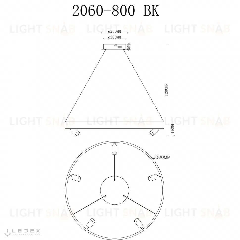 Подвесная люстра iLedex Vision 2060-D800 BK 2060-D800 BK
