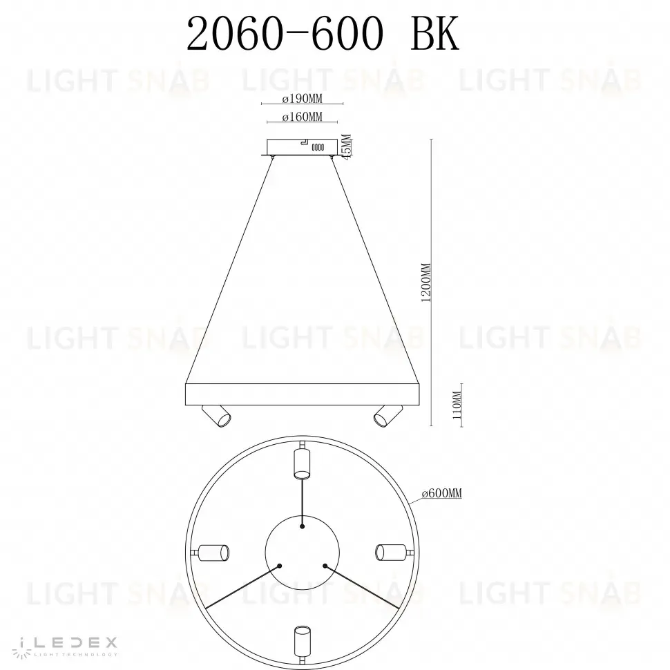 Подвесная люстра iLedex Vision 2060-D600 BK 2060-D600 BK