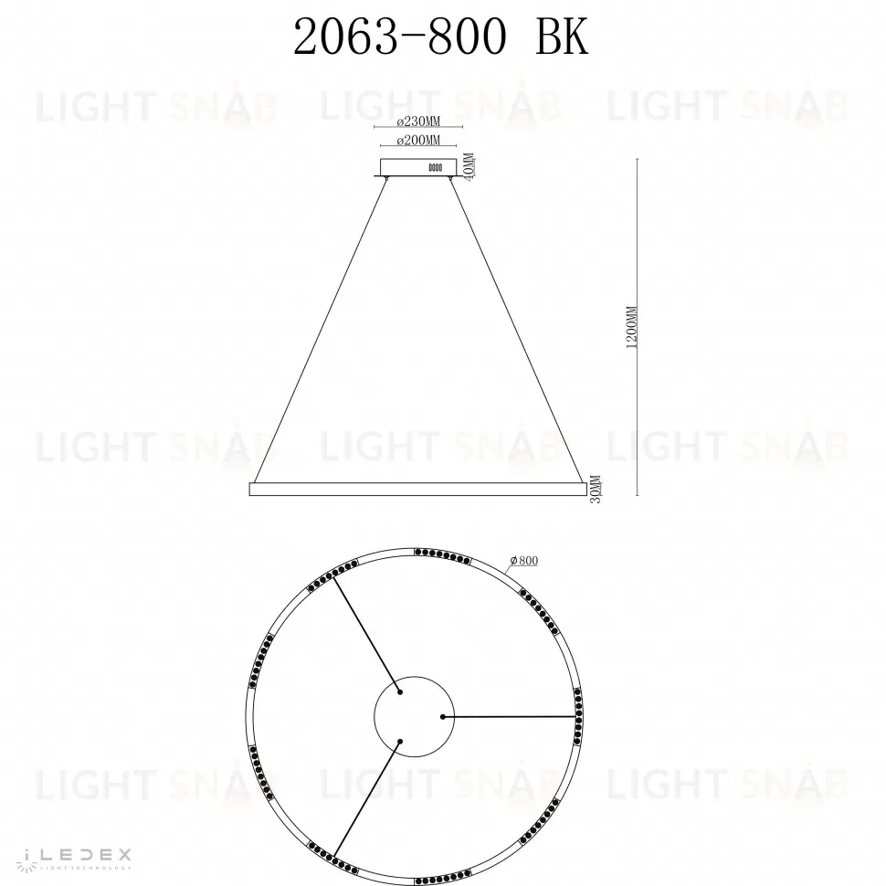 Подвесная люстра iLedex Vision 2063-D800 BK 2063-D800 BK