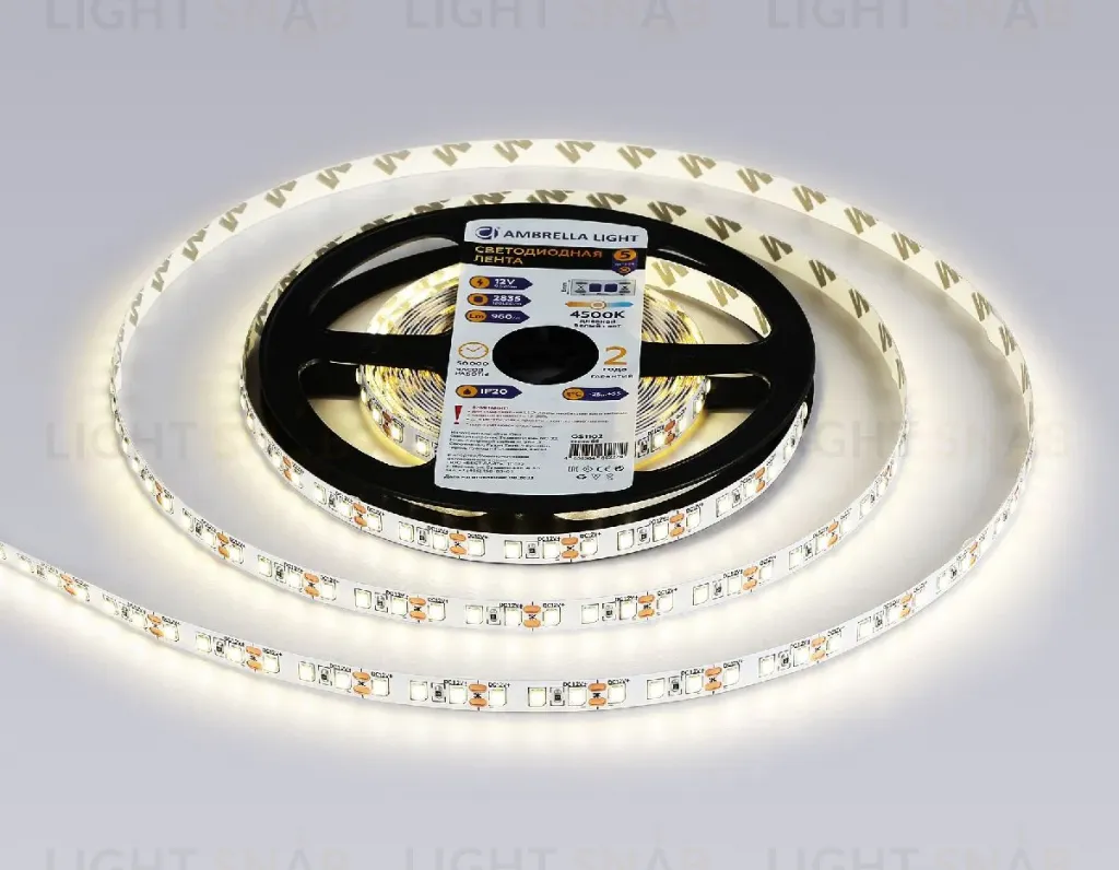 Светодиодная лента Ambrella Light LED Strip 12В 2835 9,6Вт/м 4500K 5м IP20 GS1102 GS1102