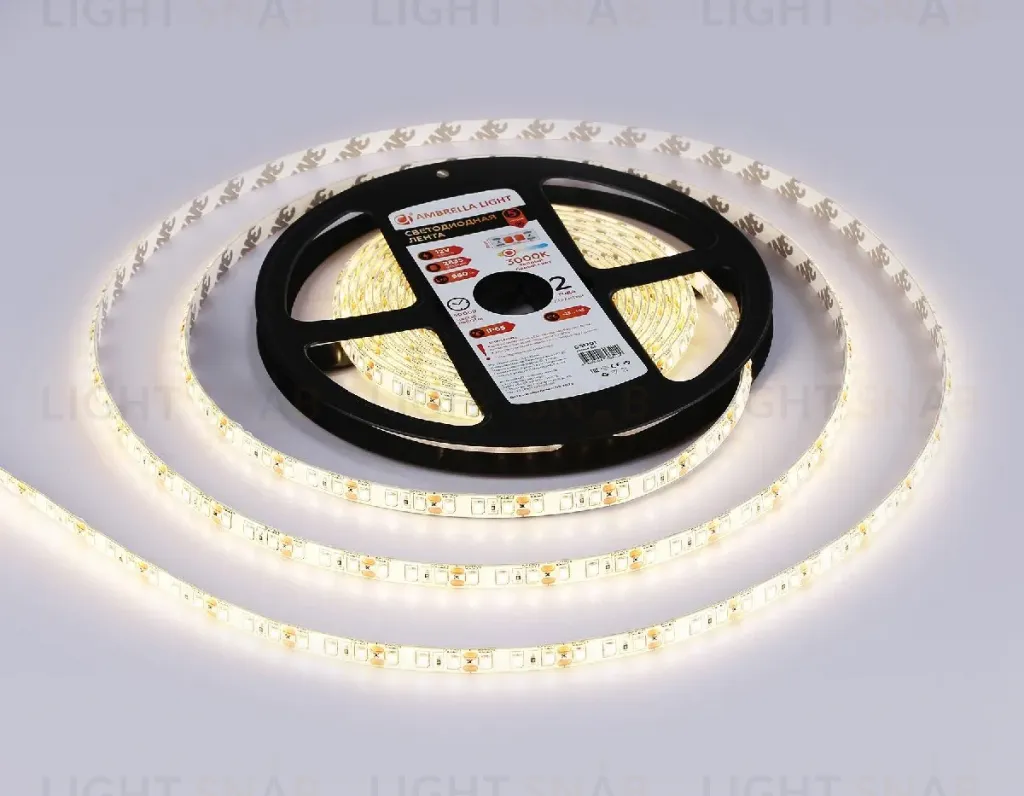 Светодиодная лента Ambrella Light LED Strip 12В 2835 9,6Вт/м 3000K 5м IP65 GS1201 GS1201