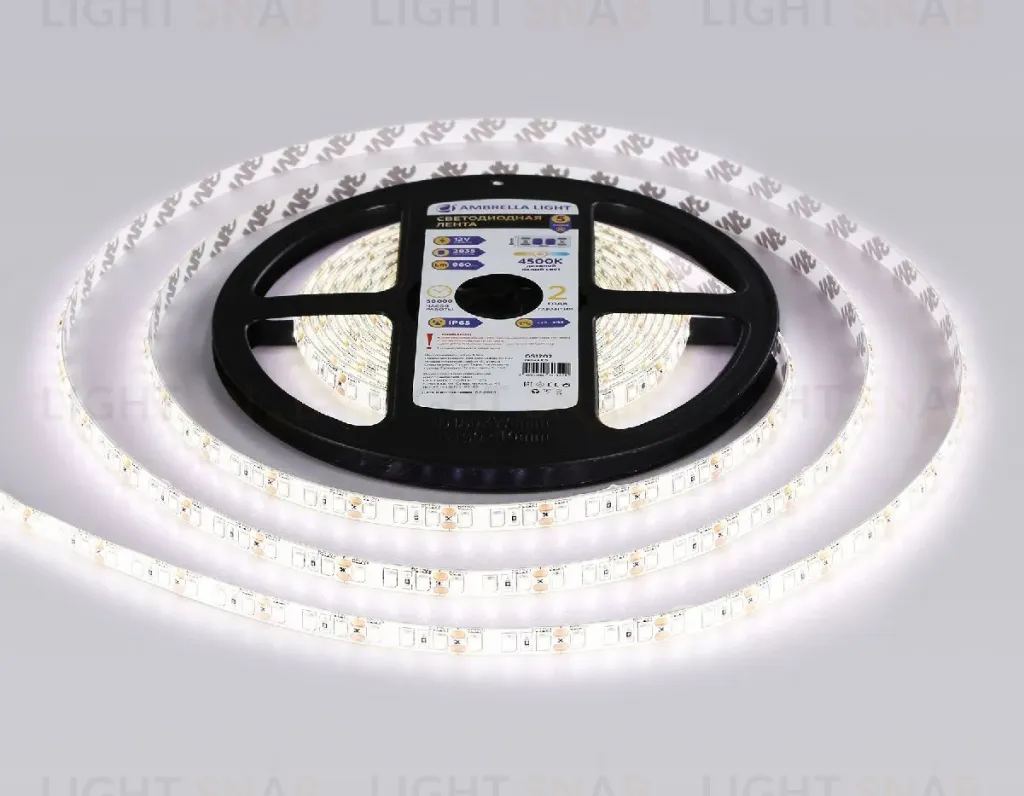 Светодиодная лента Ambrella Light LED Strip 12В 2835 9,6Вт/м 4500K 5м IP65 GS1202 GS1202