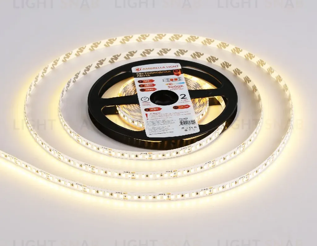Светодиодная лента Ambrella Light LED Strip 12В 2835 14,4Вт/м 3000K 5м IP20 GS1301 GS1301