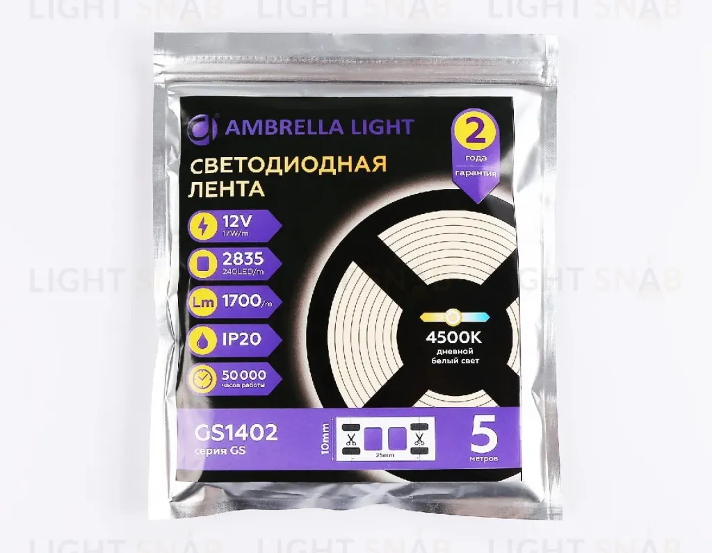 Светодиодная лента Ambrella Light LED Strip 12В 2835 17Вт/м 4500K 5м IP20 GS1402 GS1402