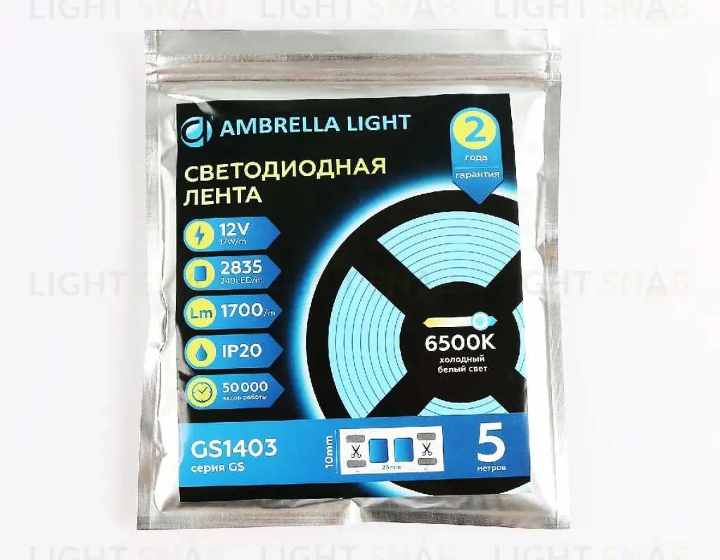 Светодиодная лента Ambrella Light LED Strip 12В 2835 17Вт/м 6500K 5м IP20 GS1403 GS1403