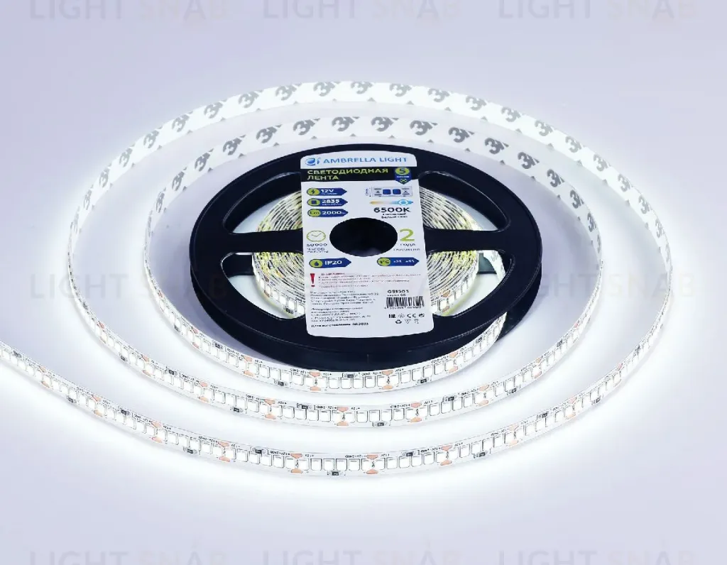 Светодиодная лента Ambrella Light LED Strip 12В 2835 19,2Вт/м 6500K 5м IP20 GS1503 GS1503