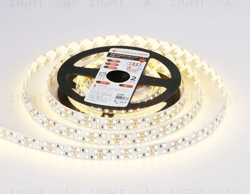 Светодиодная лента двухрядная Ambrella Light LED Strip 12В 2835 19,2Вт/м 3000K 5м IP20 GS1601 GS1601