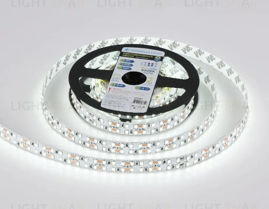 Светодиодная лента двухрядная Ambrella Light LED Strip 12В 2835 19,2Вт/м 6500K 5м IP20 GS1603 GS1603