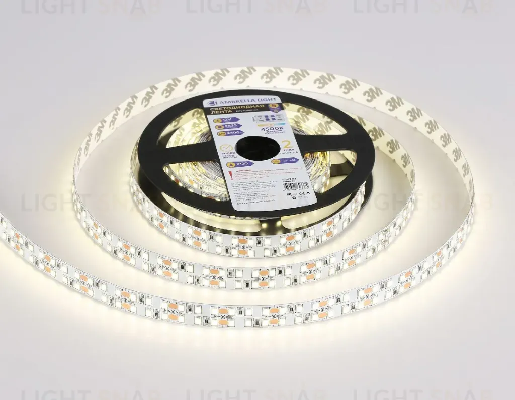 Светодиодная лента двухрядная Ambrella Light LED Strip 12В 2835 24Вт/м 4500K 5м IP20 GS1702 GS1702