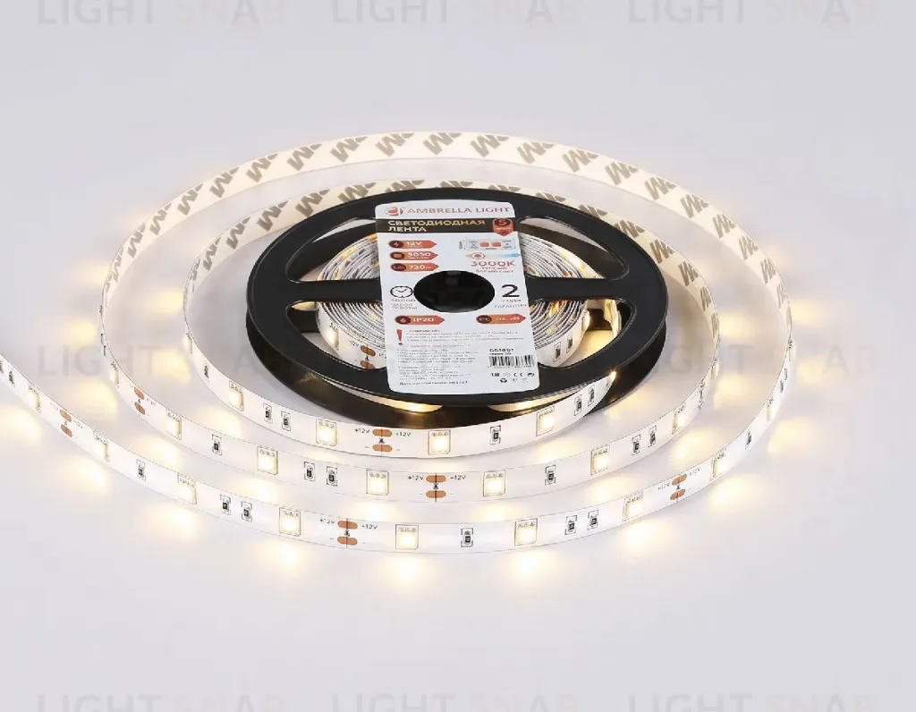 Светодиодная лента Ambrella Light LED Strip 12В 5050 7,2Вт/м 3000K 5м IP20 GS1801 GS1801