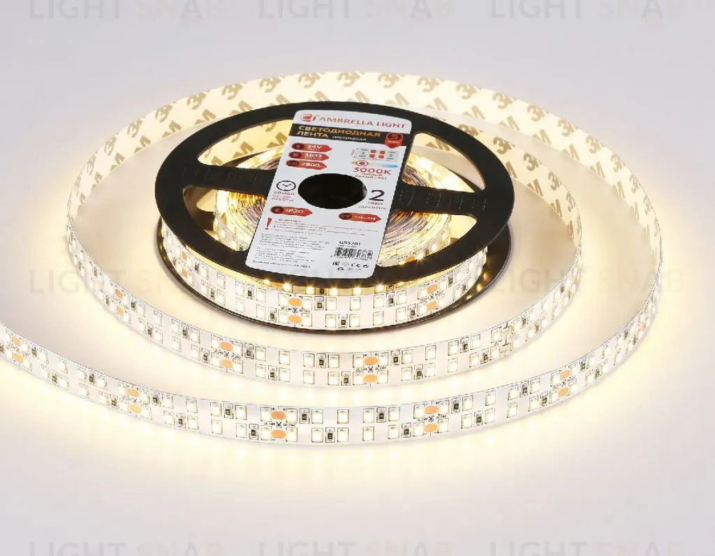 Светодиодная лента двухрядная Ambrella Light LED Strip 24В 2835 24Вт/м 3000K 5м IP20 GS3701 GS3701