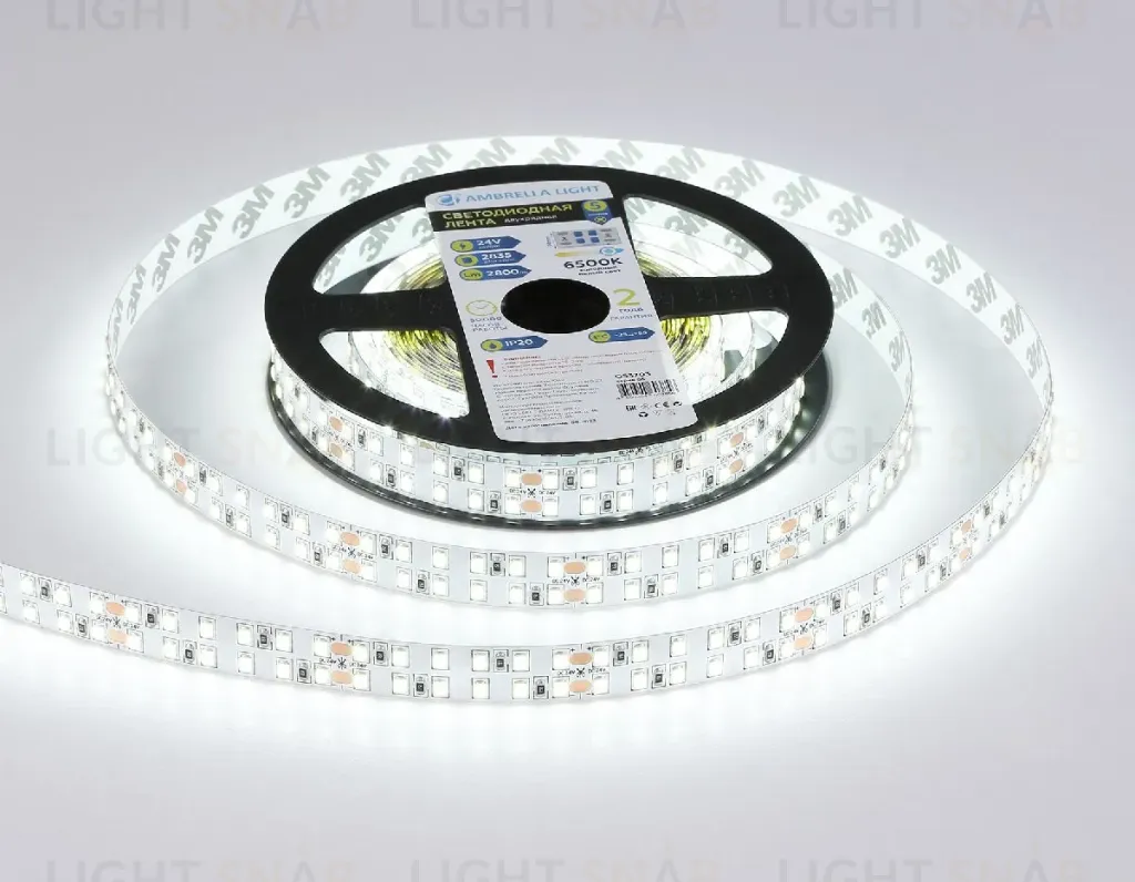 Светодиодная лента двухрядная Ambrella Light LED Strip 24В 2835 24Вт/м 6500K 5м IP20 GS3703 GS3703