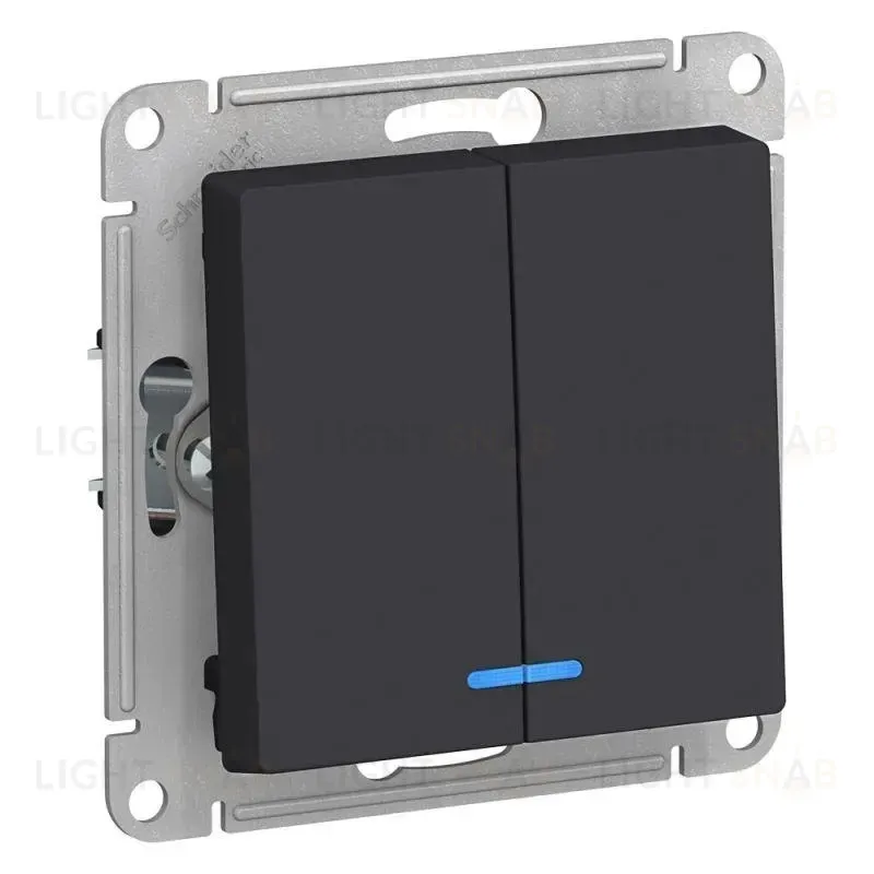 Выключатель двухклавишный Schneider Electric AtlasDesign 10A 250V с подсветкой карбон ATN001053 ATN001053