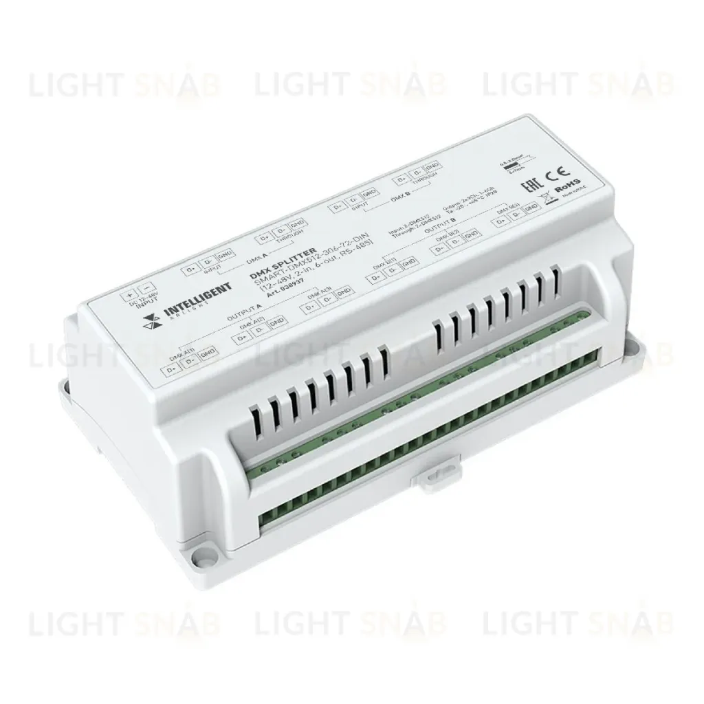 Сплиттер Arlight SMART-DMX512-306-72-DIN (12-48V, 2-in, 6-out, RS-485) 038937 038937
