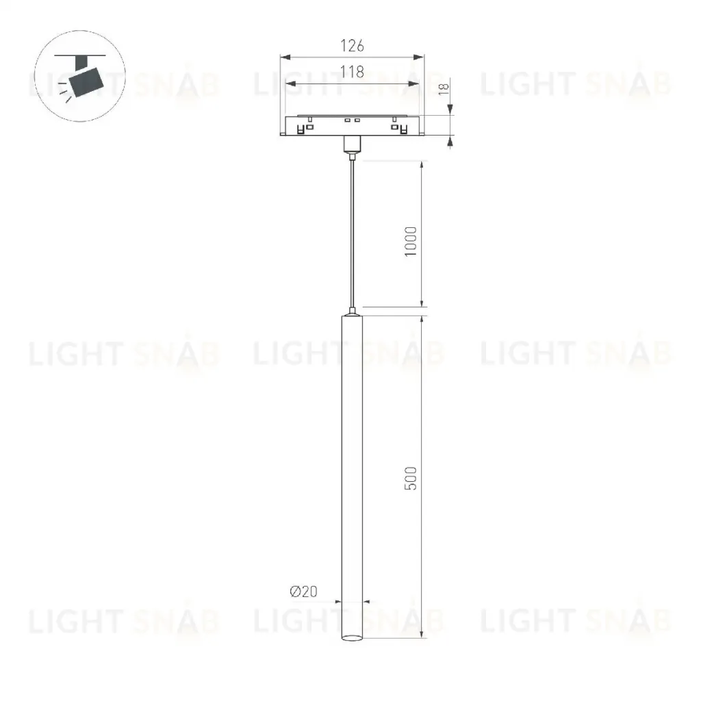Трековый магнитный светильник Arlight MAG-ORIENT-SPOT-HANG-L500-R20-3W Warm3000 (BK, 20 deg, 48V) 046897 046897