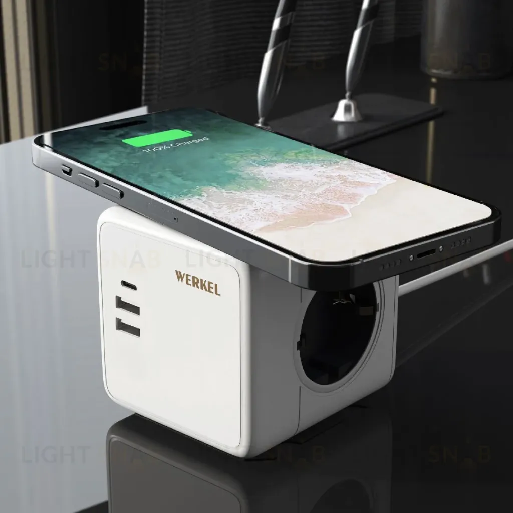 Розеточный блок 3-местный + 3 USB + беспроводная зарядка Werkel 4690389204265 W6513501 a066454 4690389204265