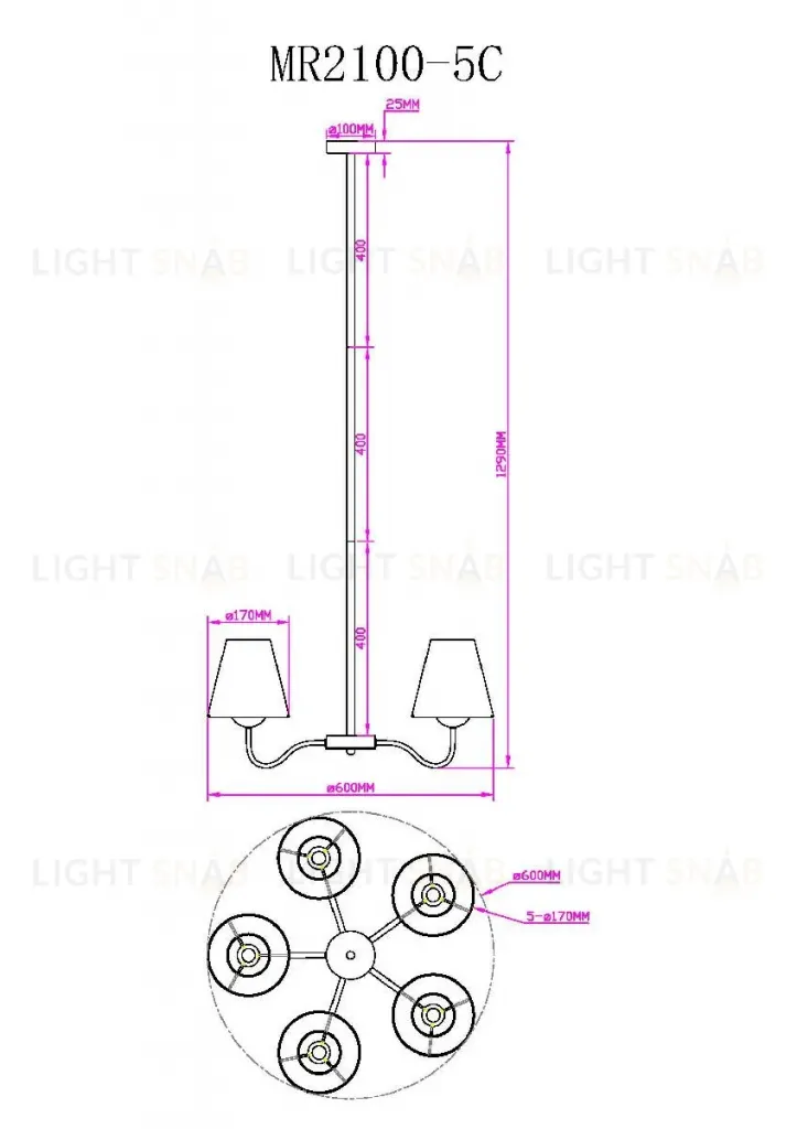 Люстра на штанге Myfar Charlotte MR2100-5C MR2100-5C
