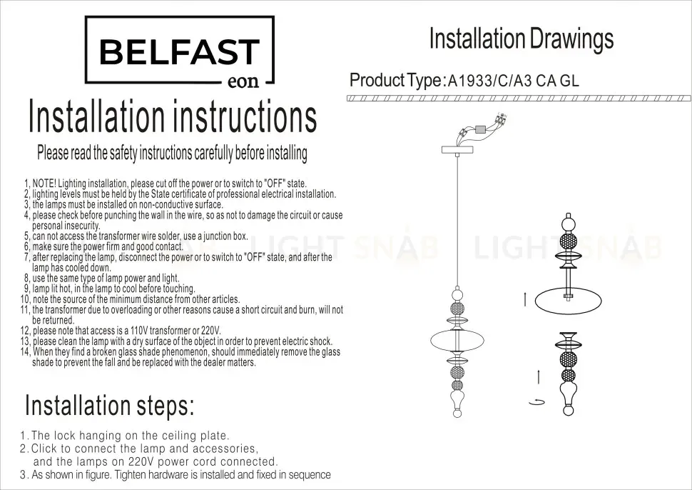 Подвесной светильник Belfast Herbison A1933-C-A3 CA GL A1933-C-A3 CA GL