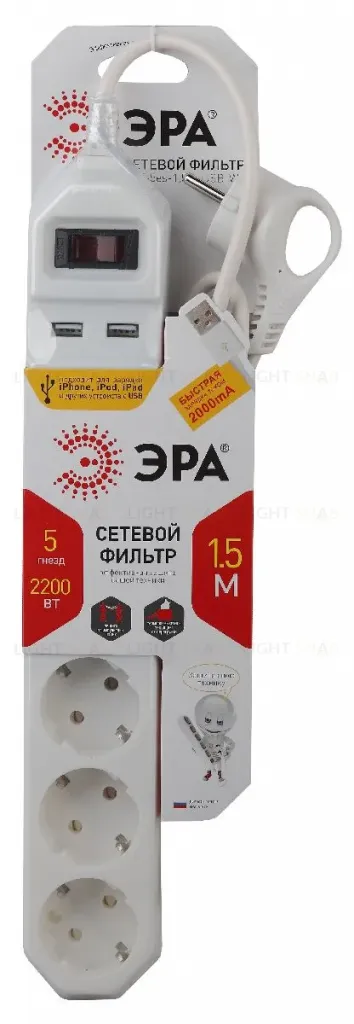 Сетевой фильтр Эра USF-5es-1.5m-USB-W Б0019037 Б0019037