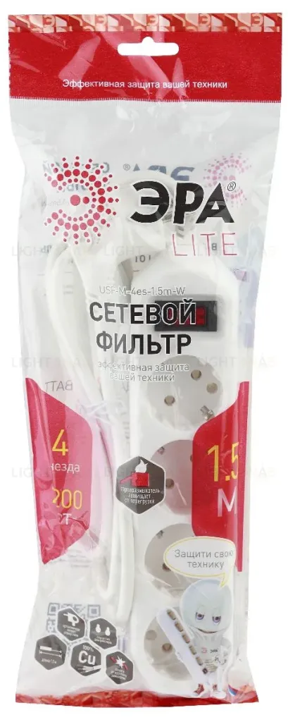 Сетевой фильтр Эра USF-M-4es-1.5m-W Б0019741 Б0019741