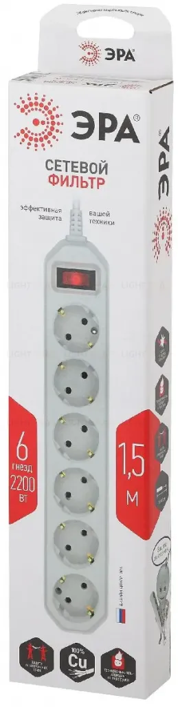 Сетевой фильтр Эра USF-6es-1,5m-W-BOX Б0037260 Б0037260