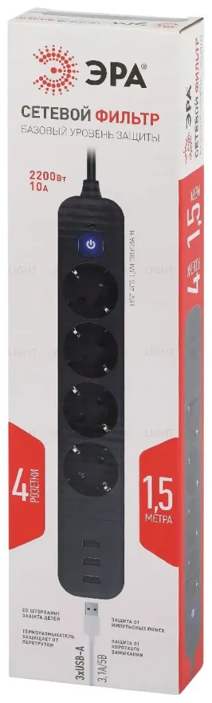 Сетевой фильтр Эра USF-4es-1,5m-3xUSBA-B Б0059568 Б0059568