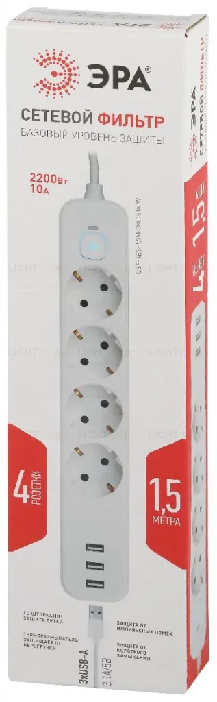 Сетевой фильтр Эра USF-4es-1,5m-3xUSBA-W Б0059567 Б0059567