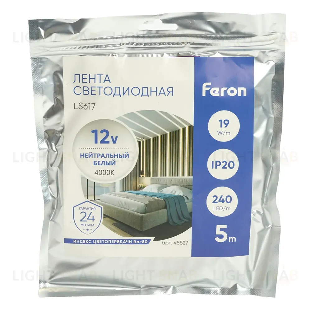 Светодиодная лента Feron LS617 12В 19Вт/м 4000К 5м IP20 48827 48827