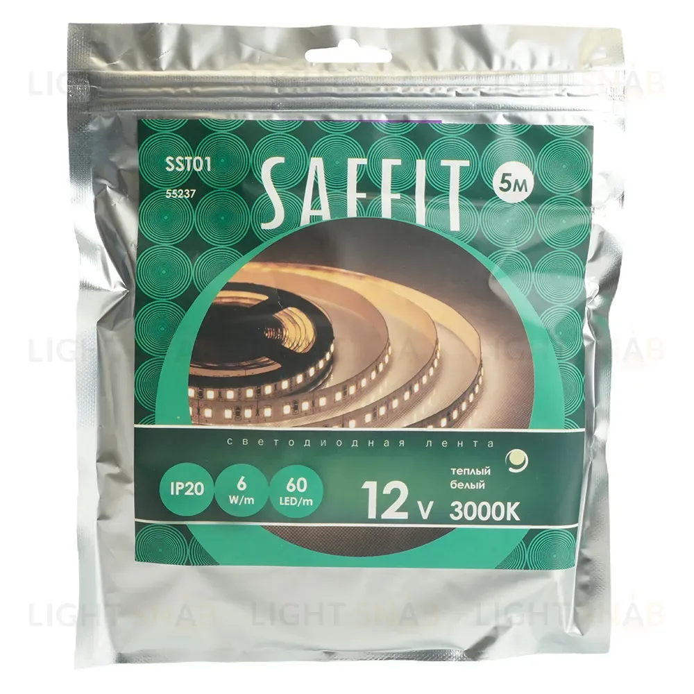 Светодиодная лента Saffit SST01 12В 6Вт/м 3000К 5м IP20 55237 55237