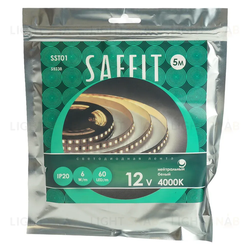 Светодиодная лента Saffit SST01 12В 6Вт/м 4000К 5м IP20 55238 55238