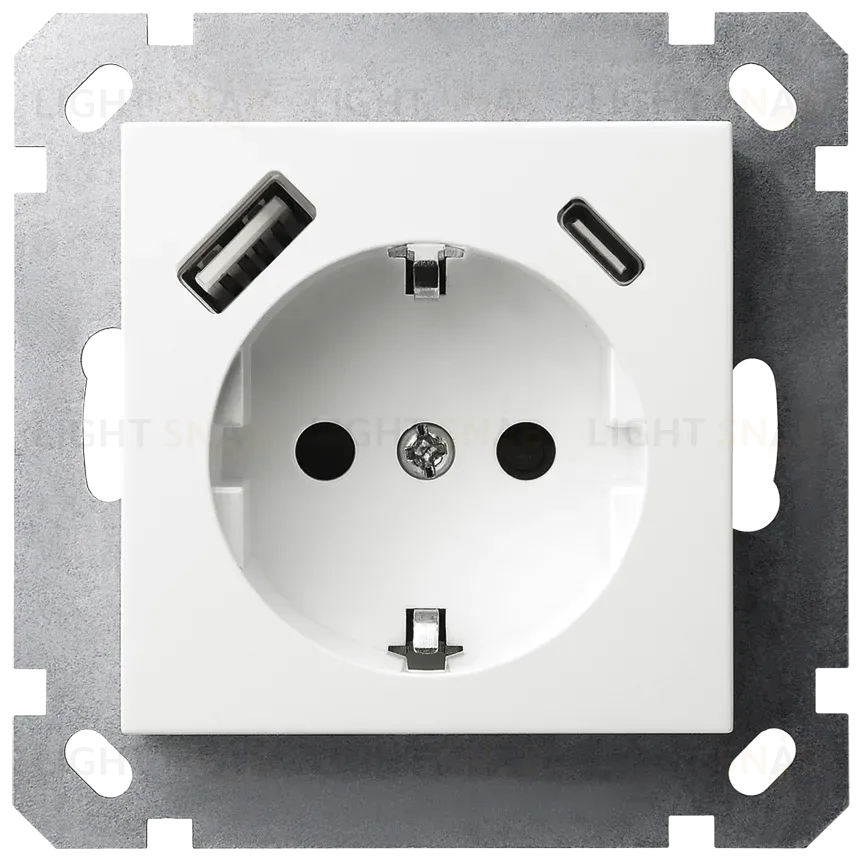 Розетка SHUKO Jasmart с USB тип A-C с защитными шторками 25W 16A 250V 2P+T белый глянцевый G5501USB-25W G5501USB-25W